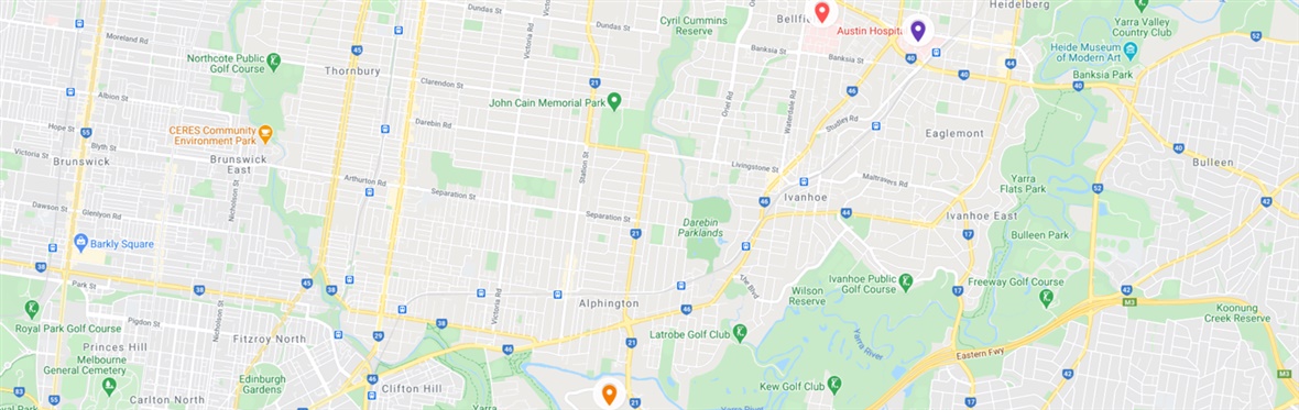 Hospital locations pinned on Google map
